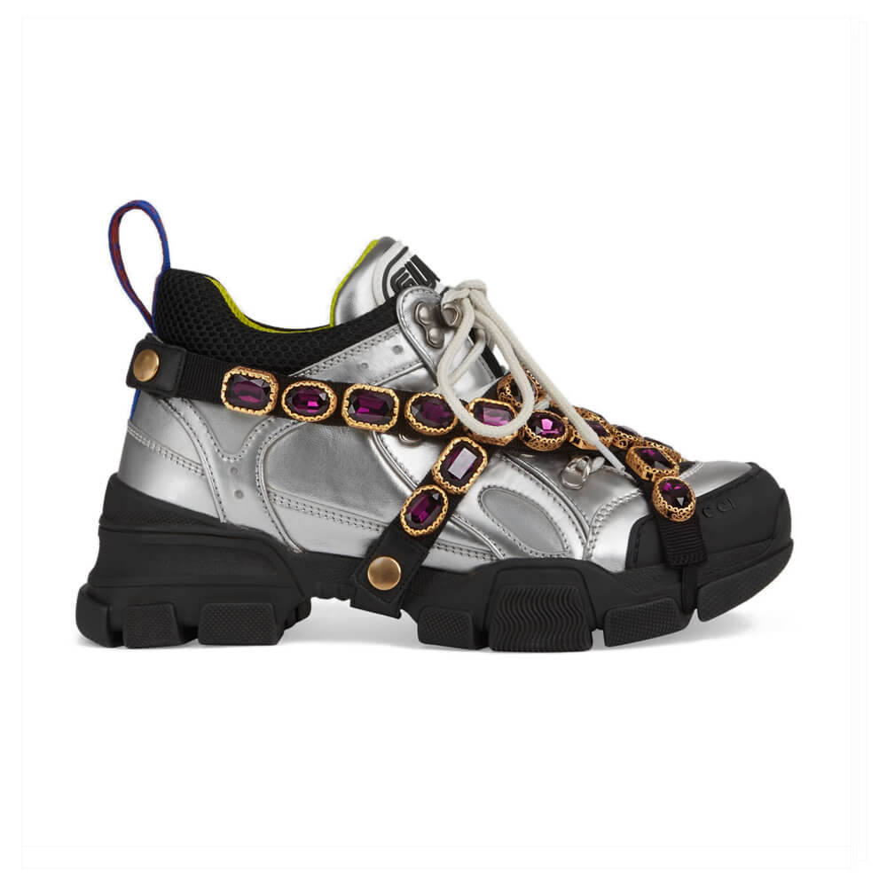 Gucci Flashtrek Sneaker With Removable Crystals 537133 Silver