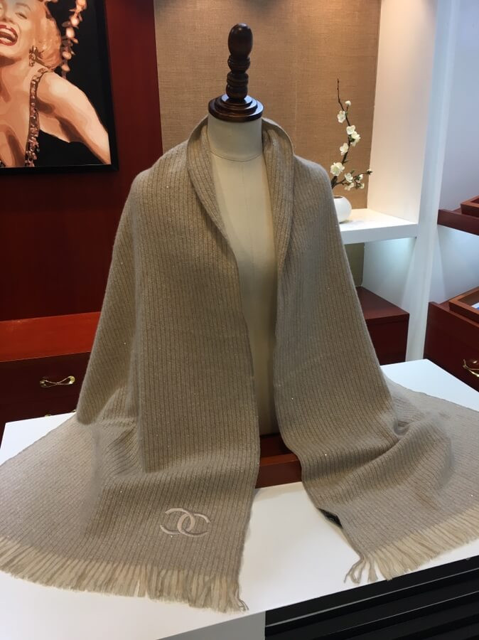 Chanel Cashmere Wool Sequins CC Stole 2512