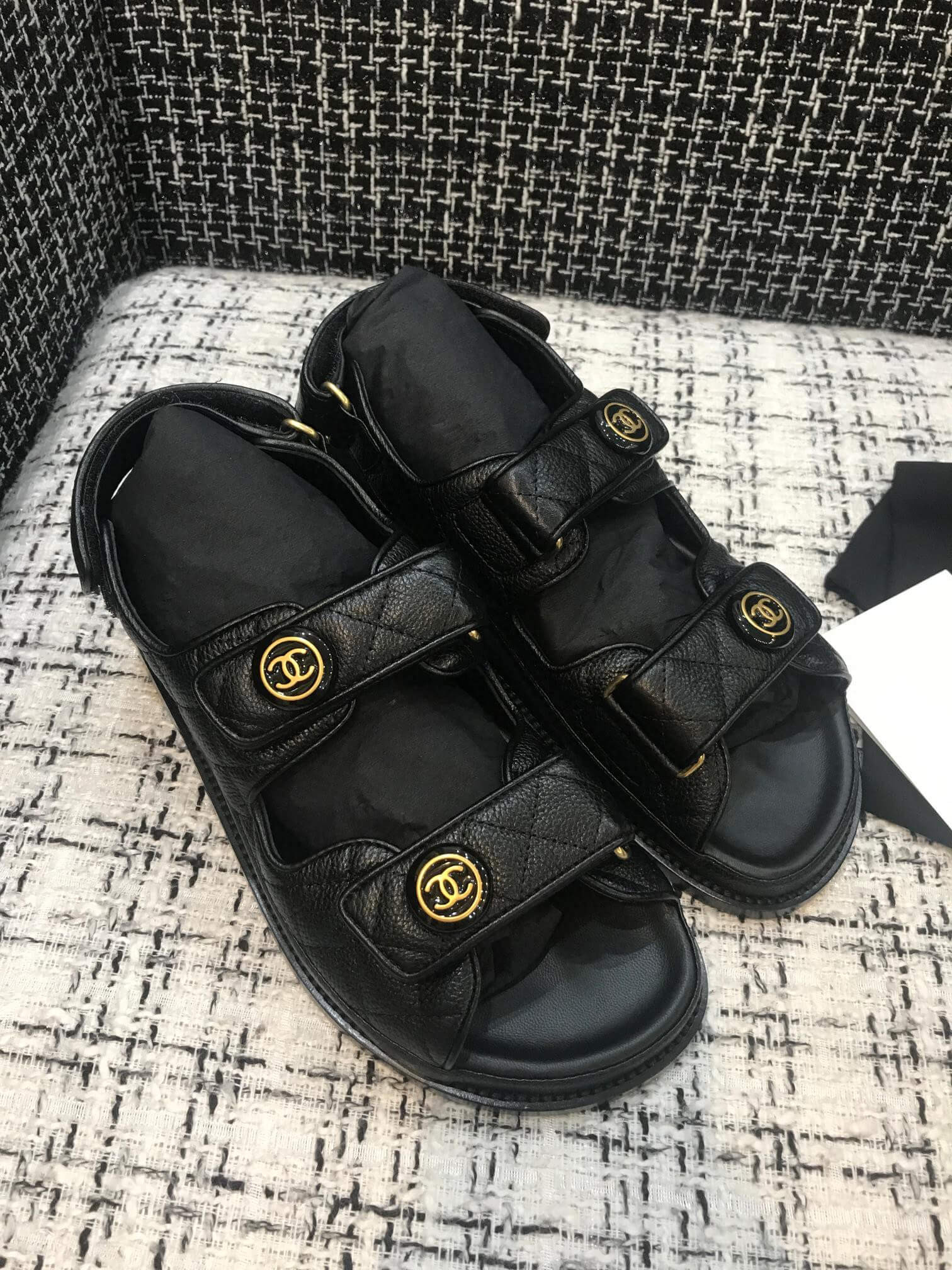 Chanel CC Quilted Velcro Sandals G31848