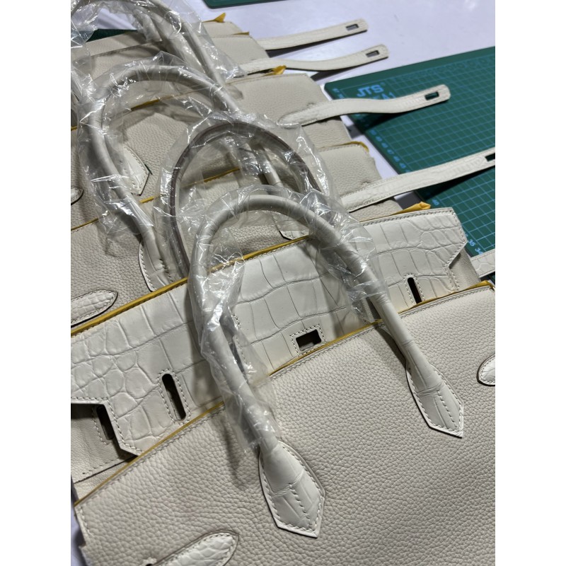 Hermes bag making process Bk25/30 milkshake white touch    The process of making crocodile skin pattern