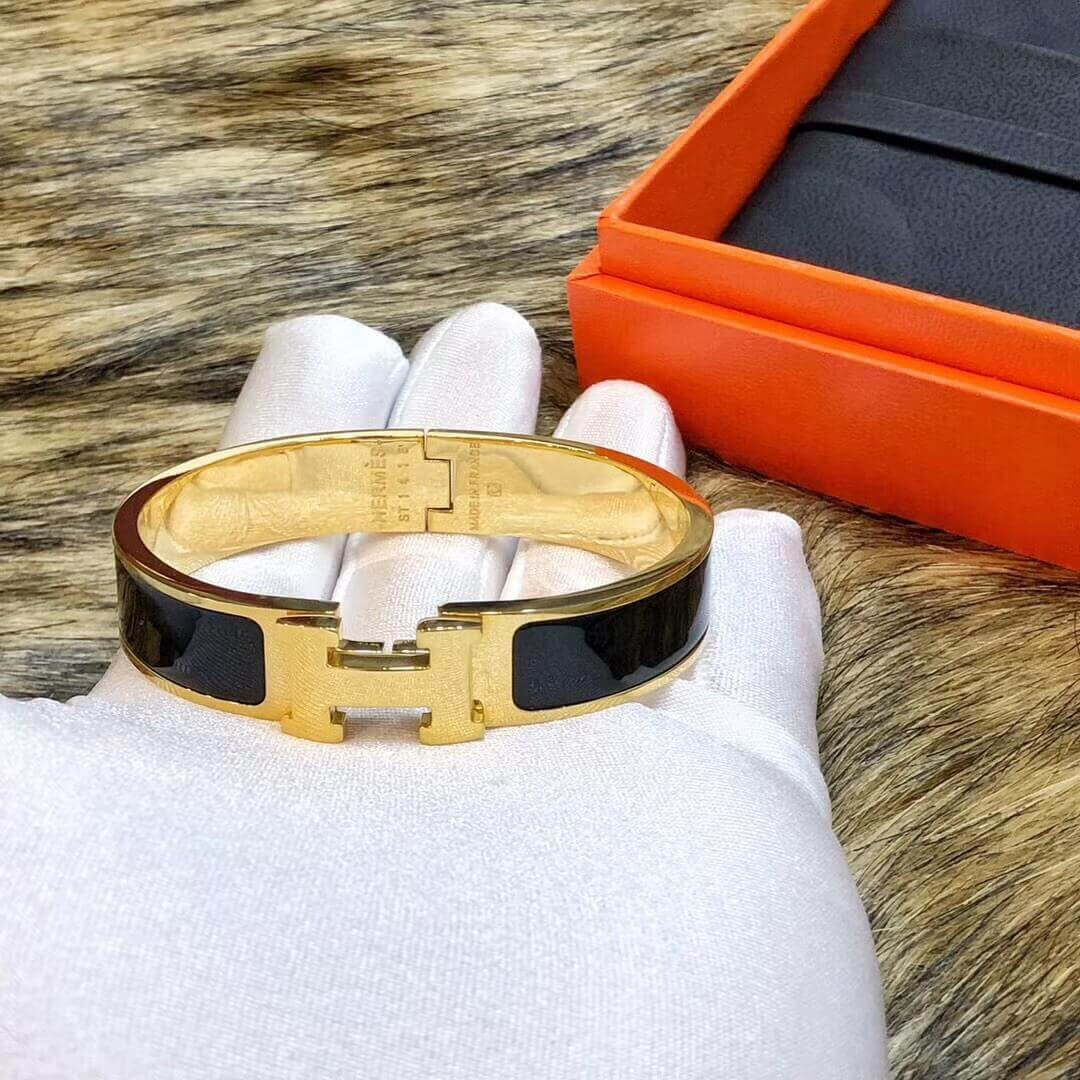 Hermes Narrow Clic H Bracelet In Black