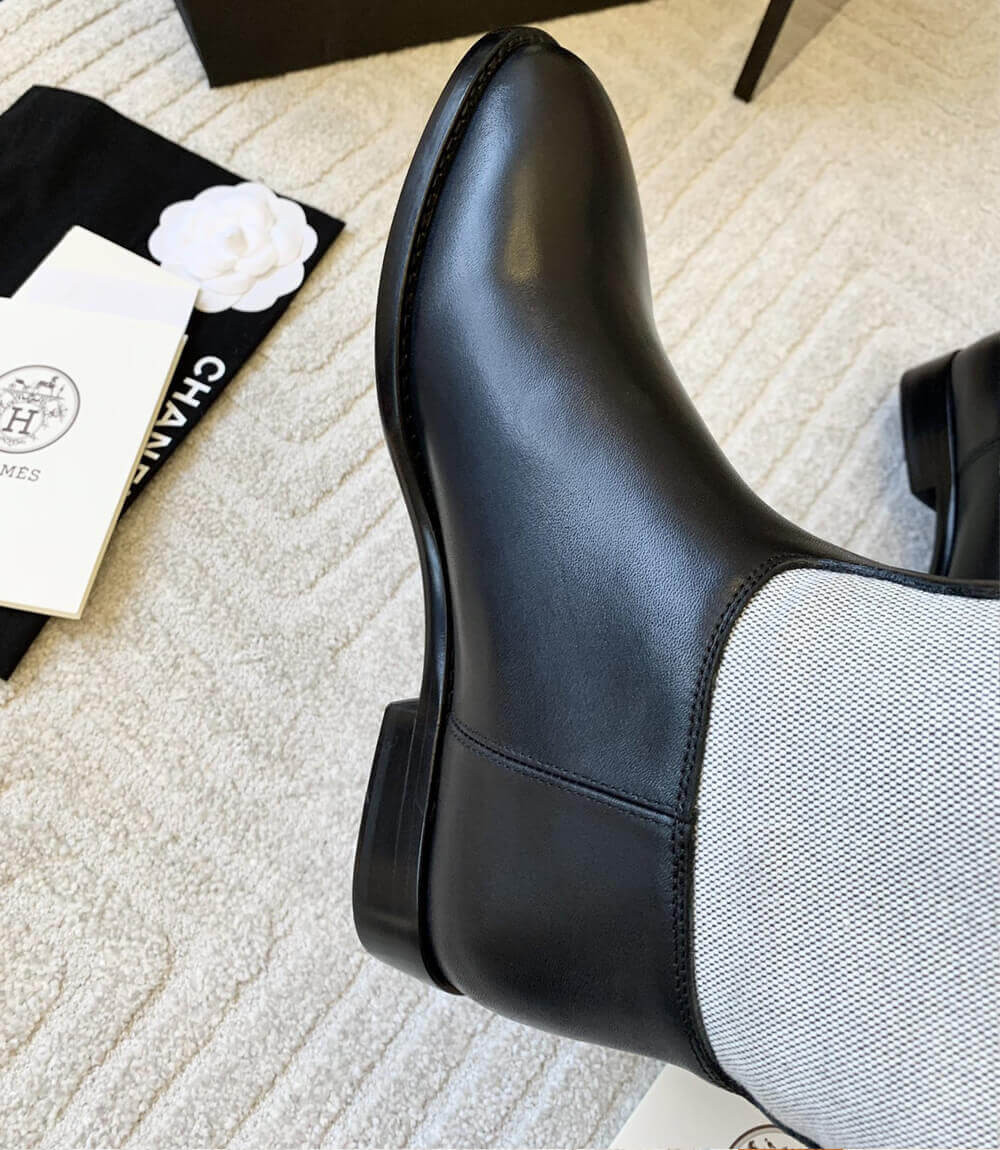 Hermes Box Calfskin and Canvas Jumping Boots H231081