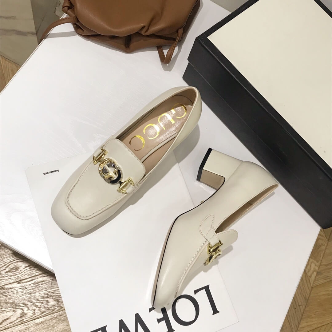 Gucci Zumi Leather Mid-Heel Loafer 575832 White