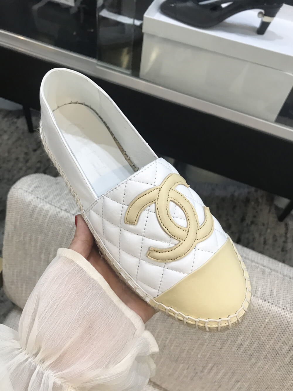 Chanel CC Quilted Espadrilles G29762 White/Beige