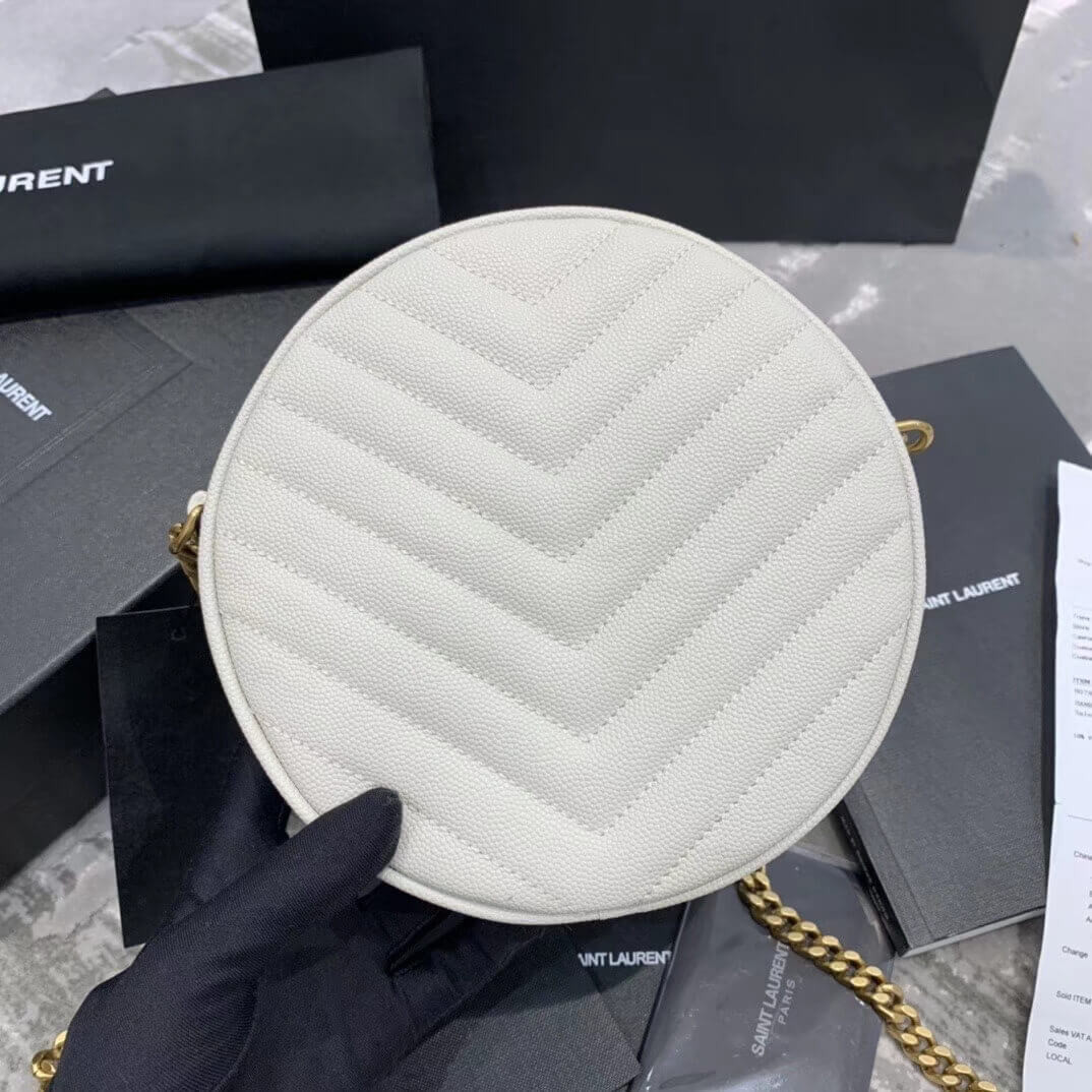 Saint Laurent Vinyle Round Camera Bag In Chevron-quilted Grain Leather 6104361