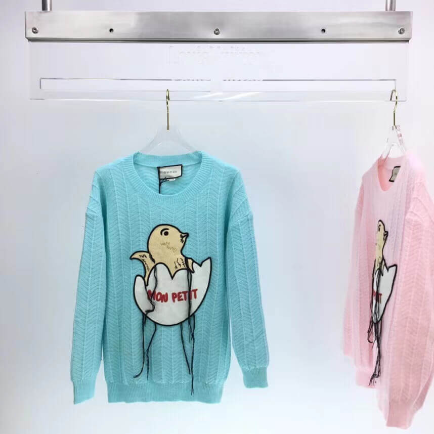 Gucci Mohair Crop Sweater With Chick Egg 636009