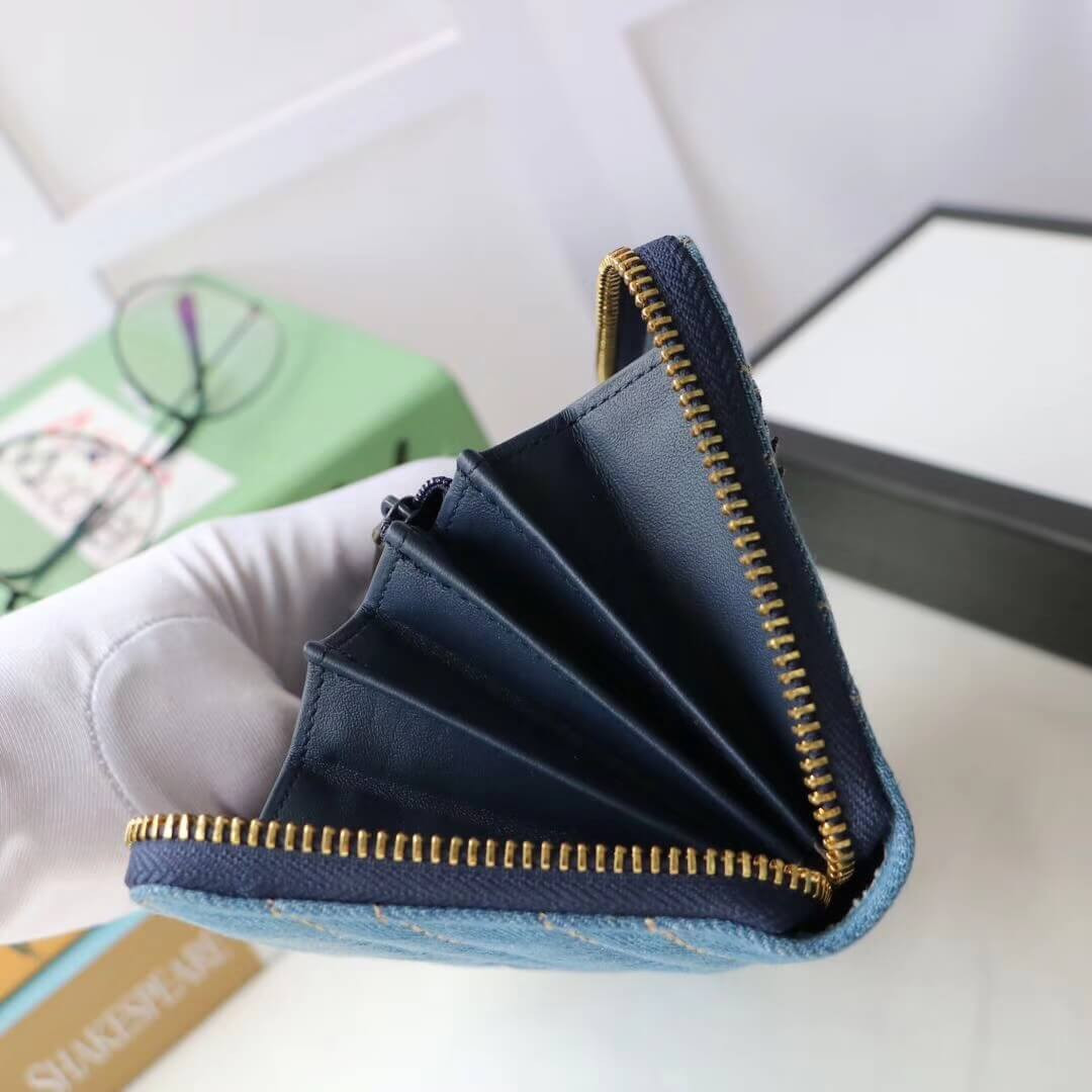 Gucci Denim Print Applique Zip Around Wallet 443123