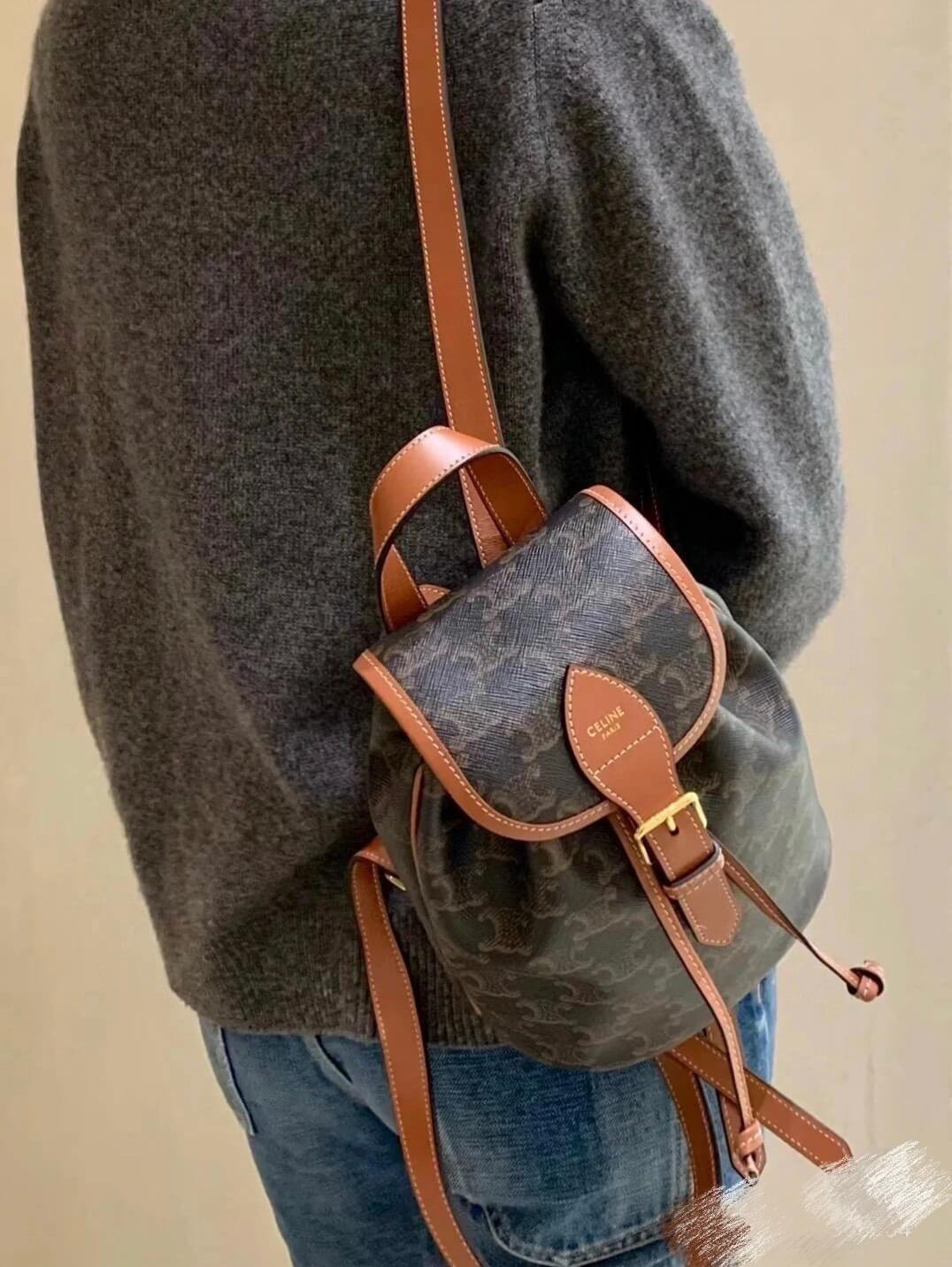 Celine Mini Backpack Folco In Triomphe Canvas And Calfskin 197662