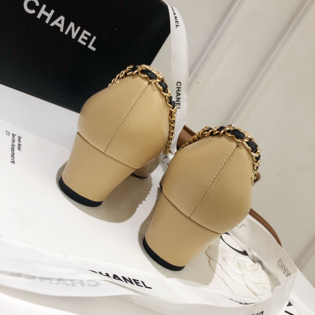 Chanel Grosgrain and Lambskin Chain 4.5cm Heel Ballerinas G35389