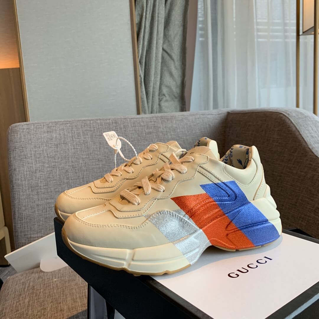 Gucci Rhyton Trainer Sneakers With Glitter Stripe 523535