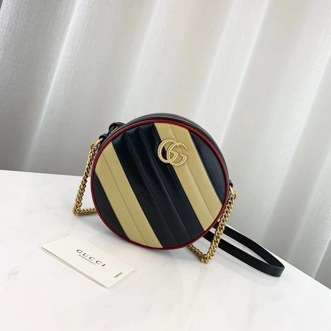 Gucci GG Marmont Mini Round Shoulder Bag 550154 Beige/Black