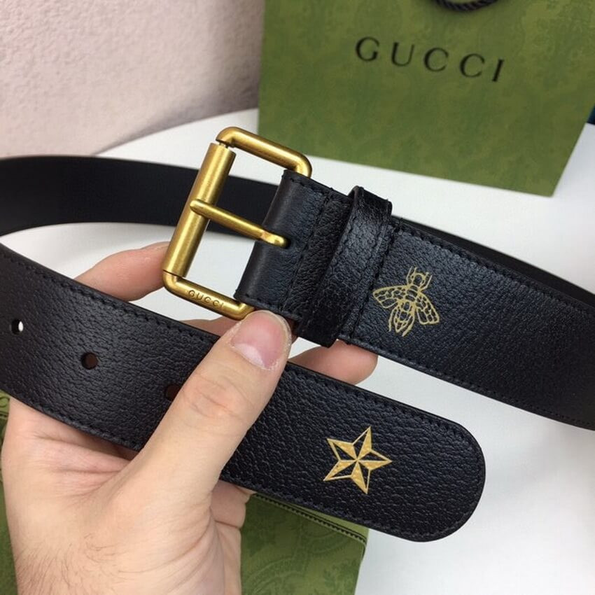 Gucci Calfskin Bees And Stars Print Belt 40mm 576179