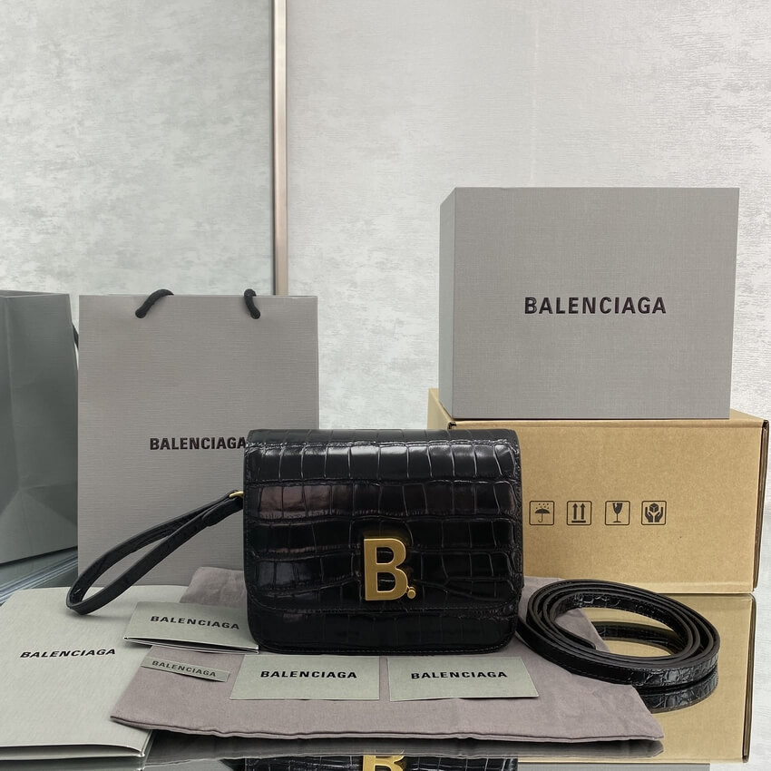 Balenciaga B Small Croc-effect Leather Shoulder Bag