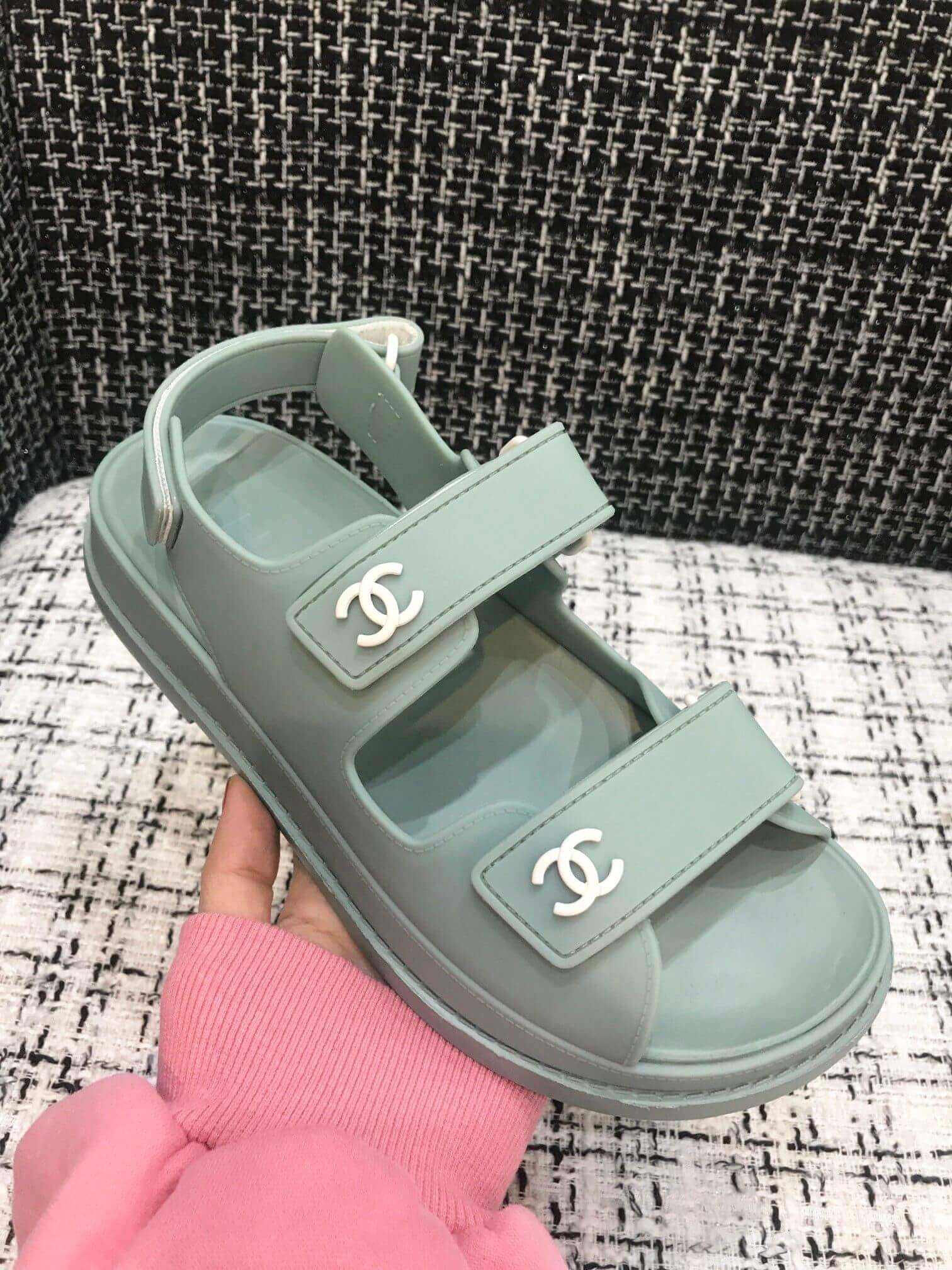Chanel Velcro Sandals G31848 Light Green