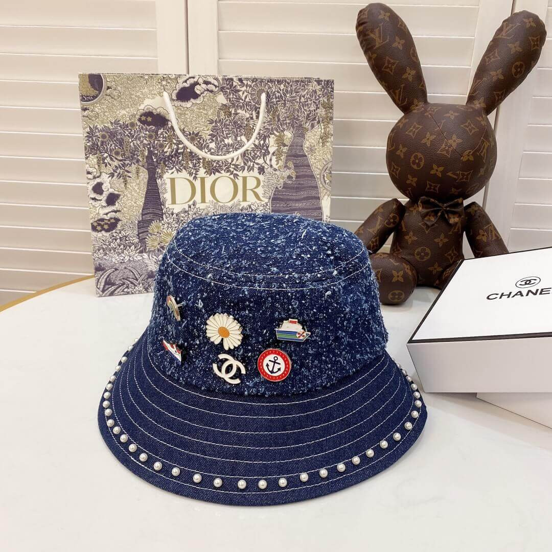 Chanel Badge Denim Bucket Hat D012