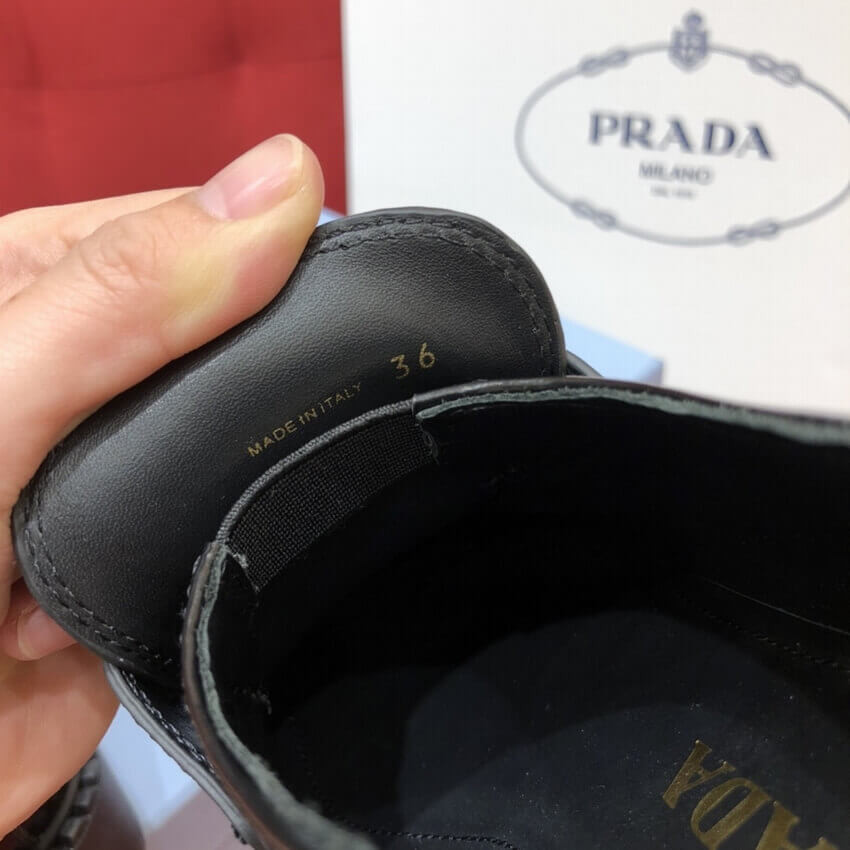 Prada Black Chocolate Brushed Leather Loafers 1D246M