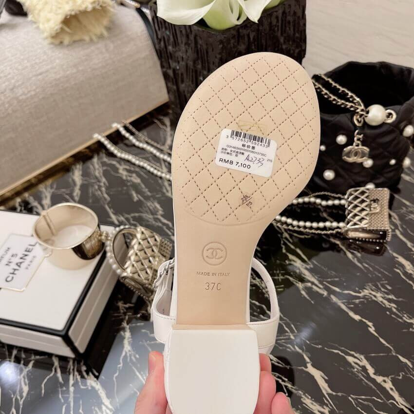 Chanel Lambskin CC Chain Thong Sandals G31463