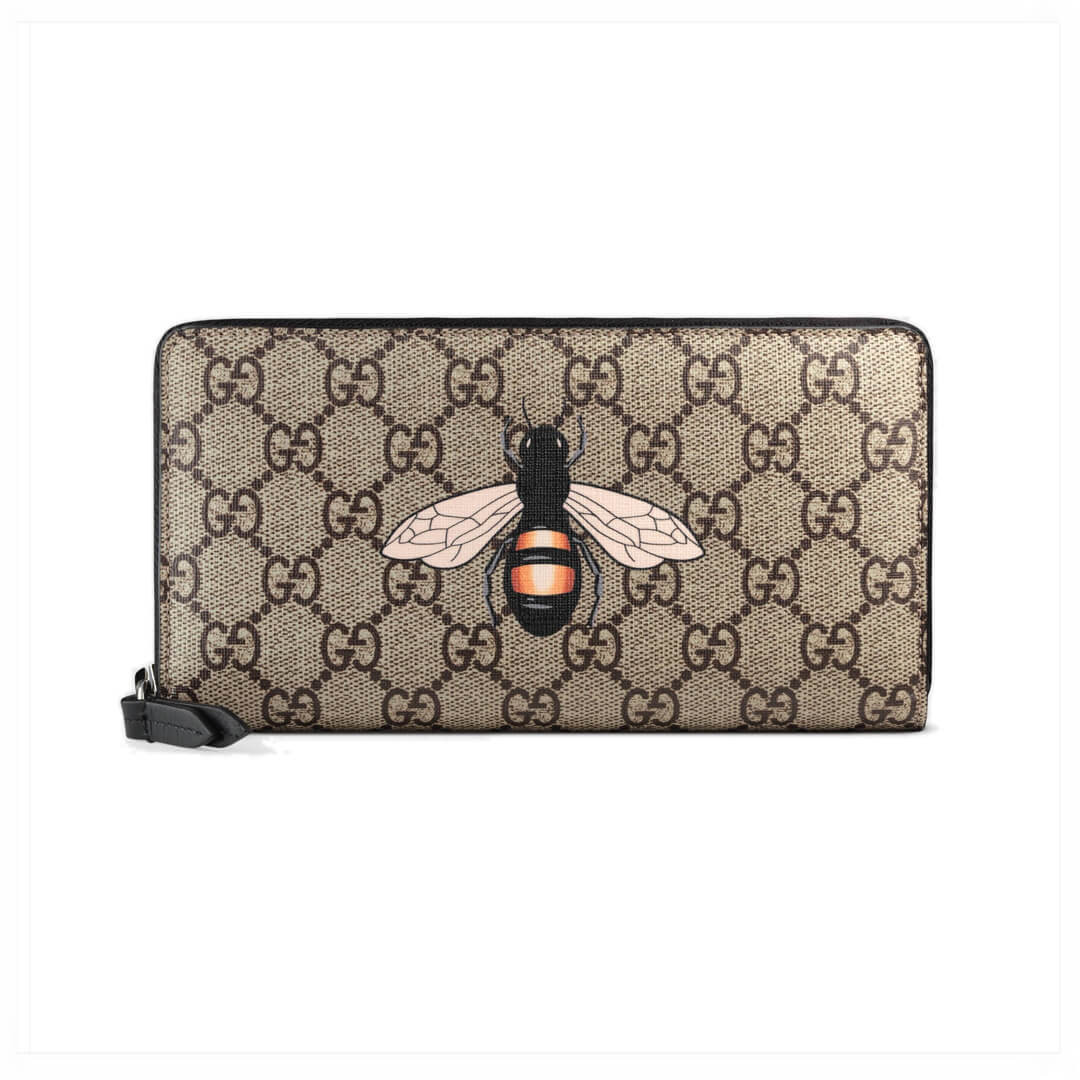 Gucci Bee Print GG Supreme Zip Around Wallet 451273