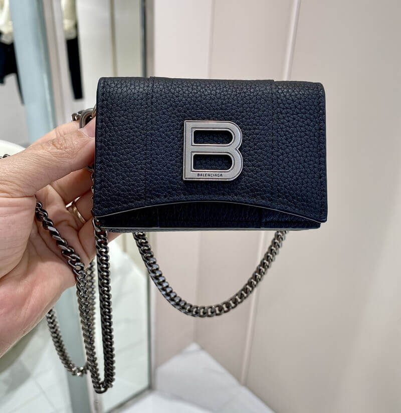 Balenciaga Black Hourglass Chain Strap Leather Wallet