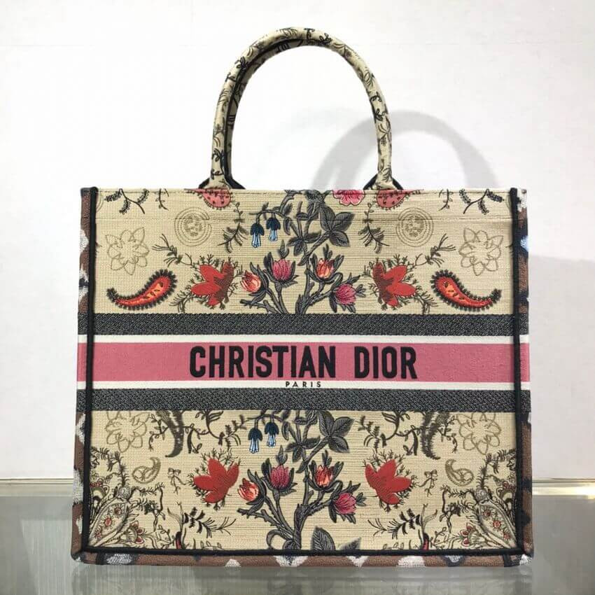 Christian Dior Book Tote Broderie Flowers Multicolore M1286