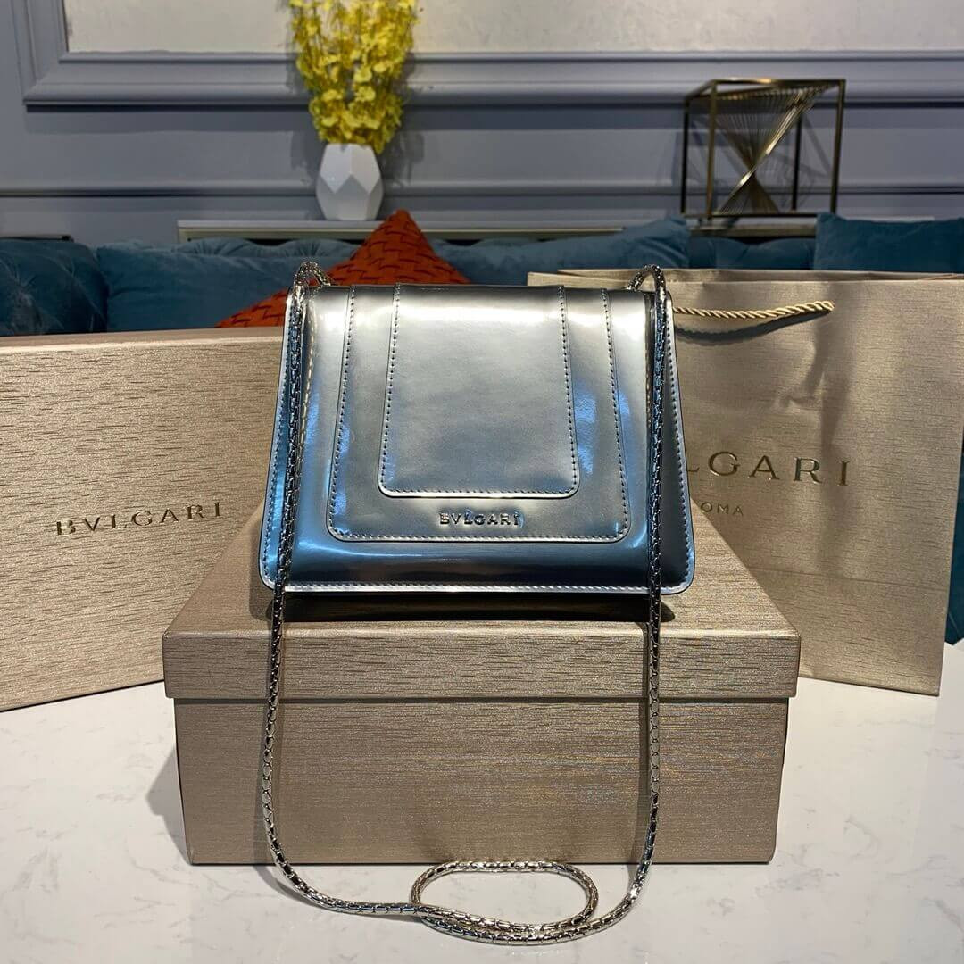 Bvlgari Serpenti Forever 20cm Crossbody Bag in Silver Brushed Metallic 281205