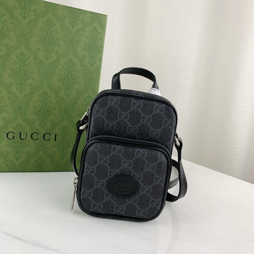 Gucci Mini Bag with Interlocking G in Black GG Supreme 672952