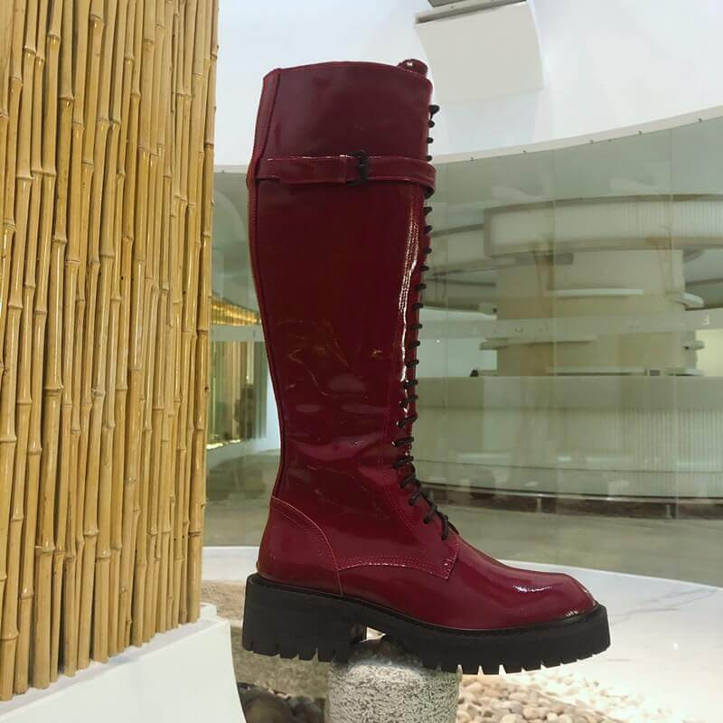 Ann Demeulemeester Patent Tall Lace-Up Boots A142