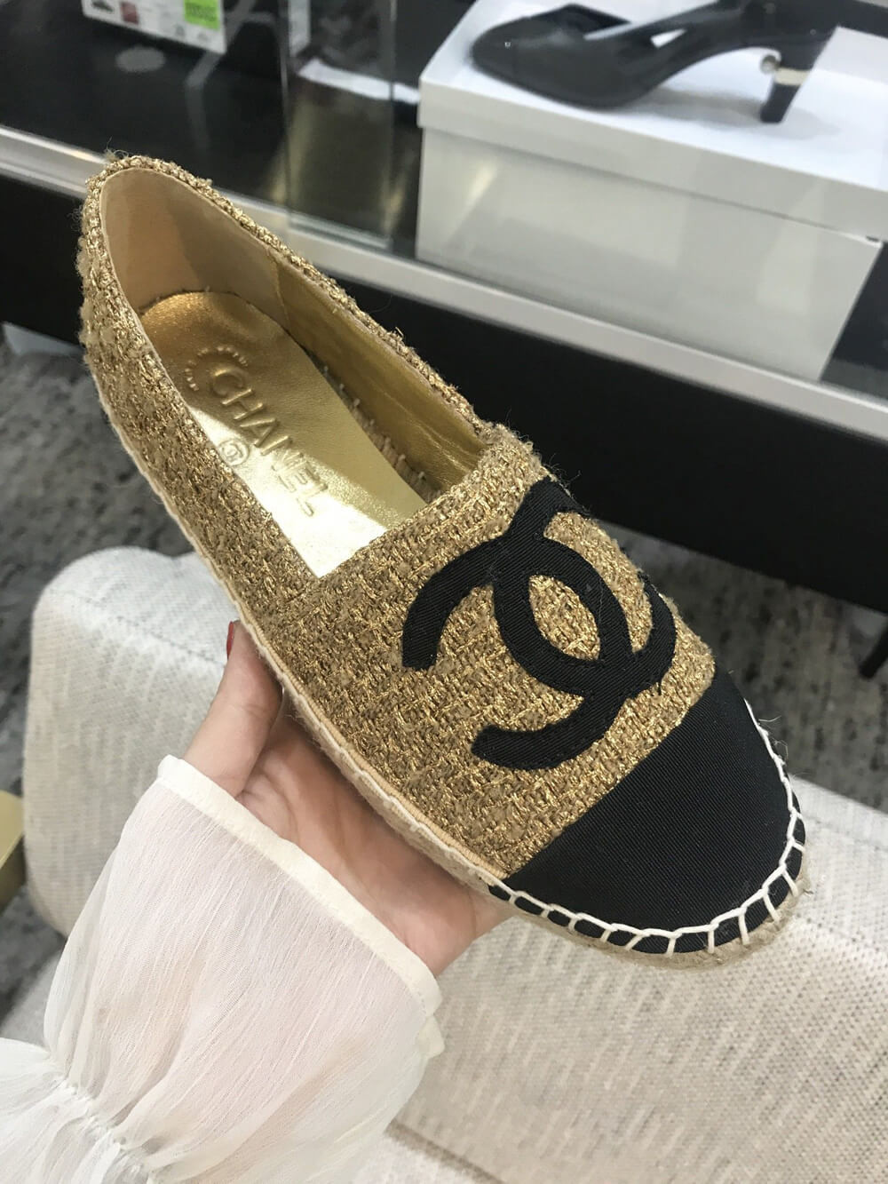 Chanel Tweed Espadrilles G29762 Light Coffee/Black