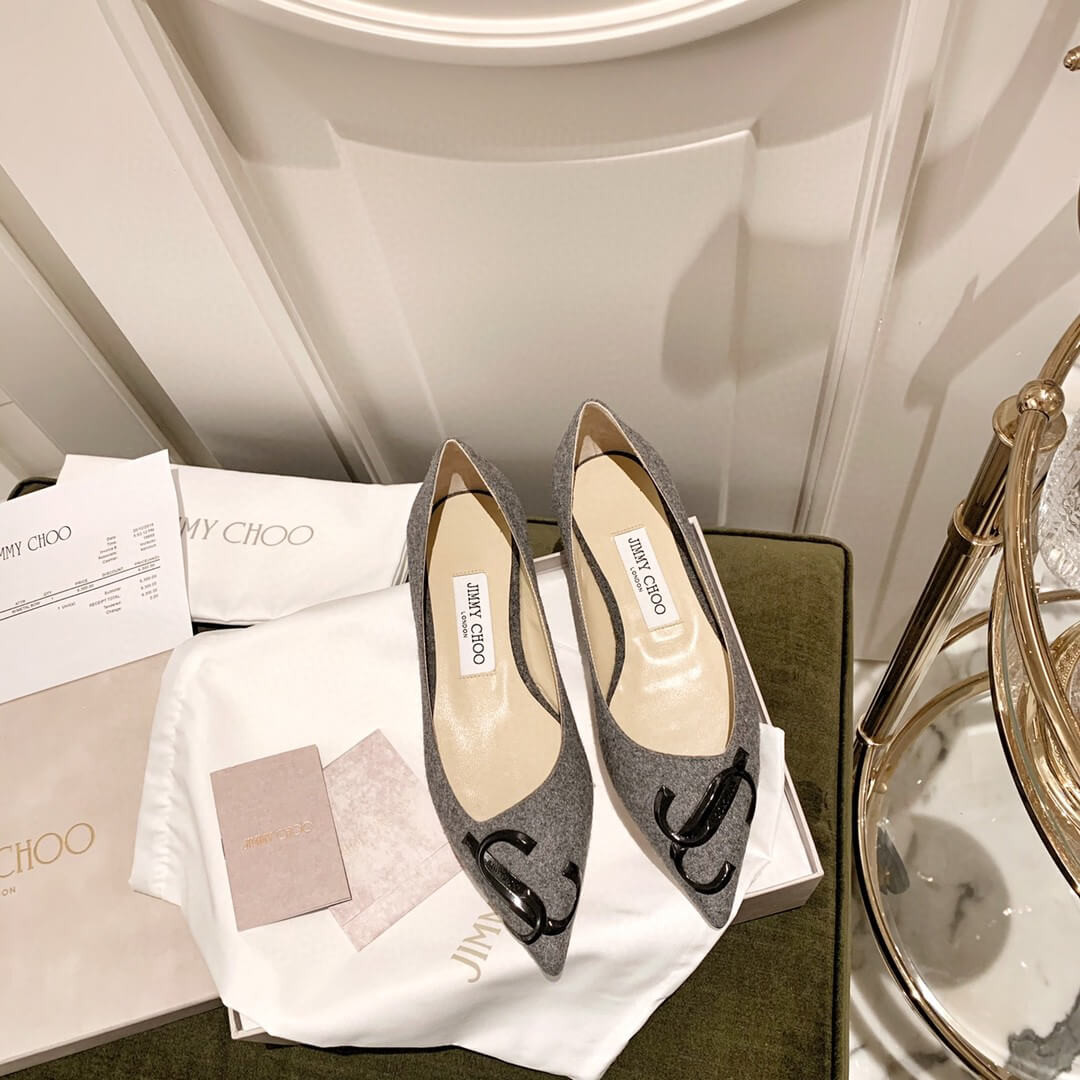 Jimmy Choo Love Flats Suede Pumps In Grey and Black Logo 231161