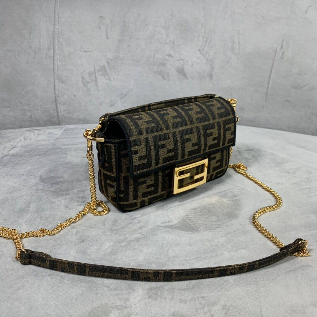 Fendi Mini Baguette Bag in Brown Fabric 8BS017