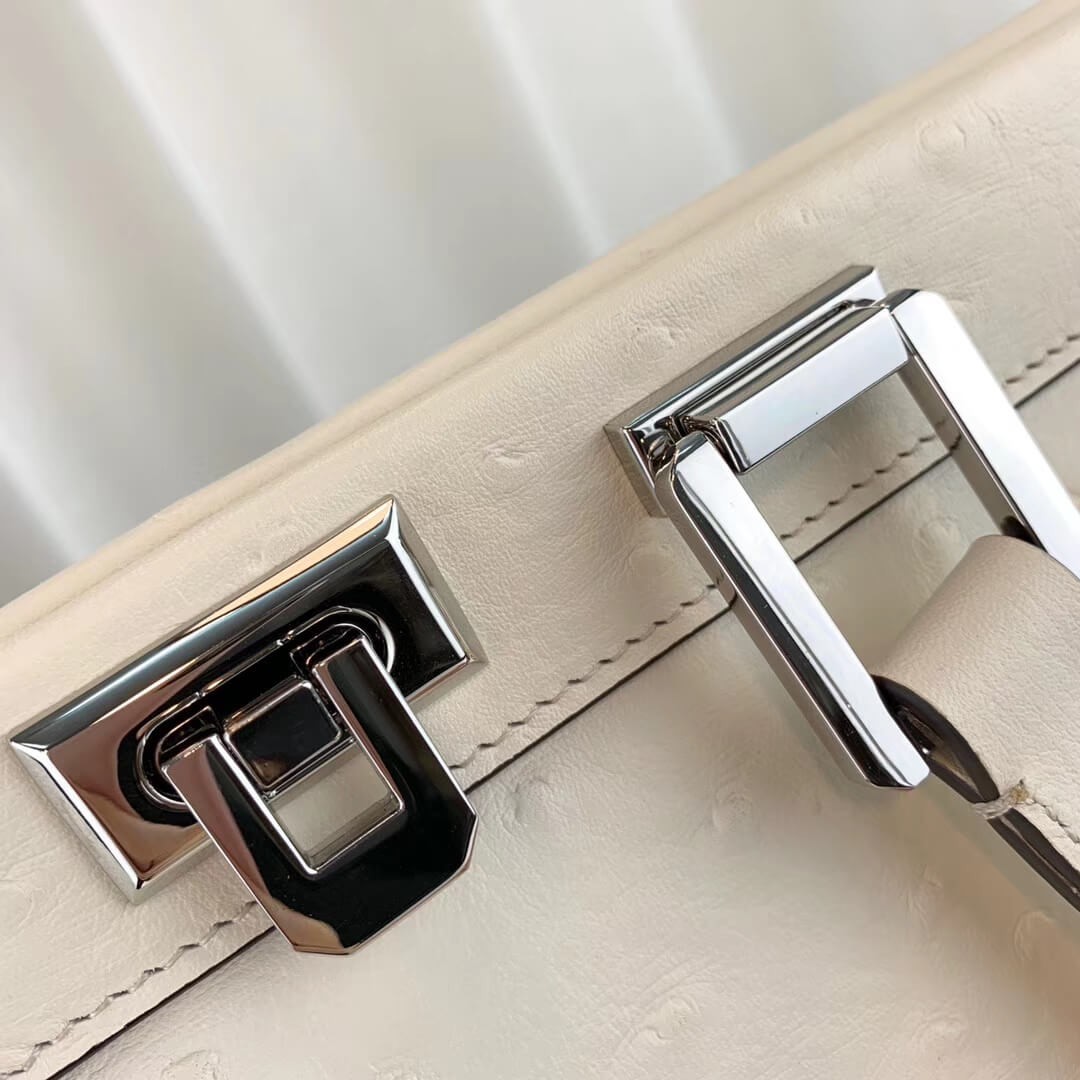 Gucci Zumi Ostrich Leather Medium Top Handle Bag 564714 White