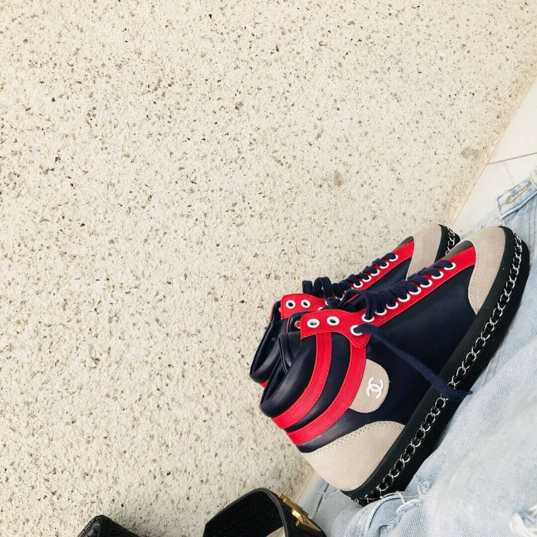 Chanel High Top with Chain Sneakers G35600 Blue / Red