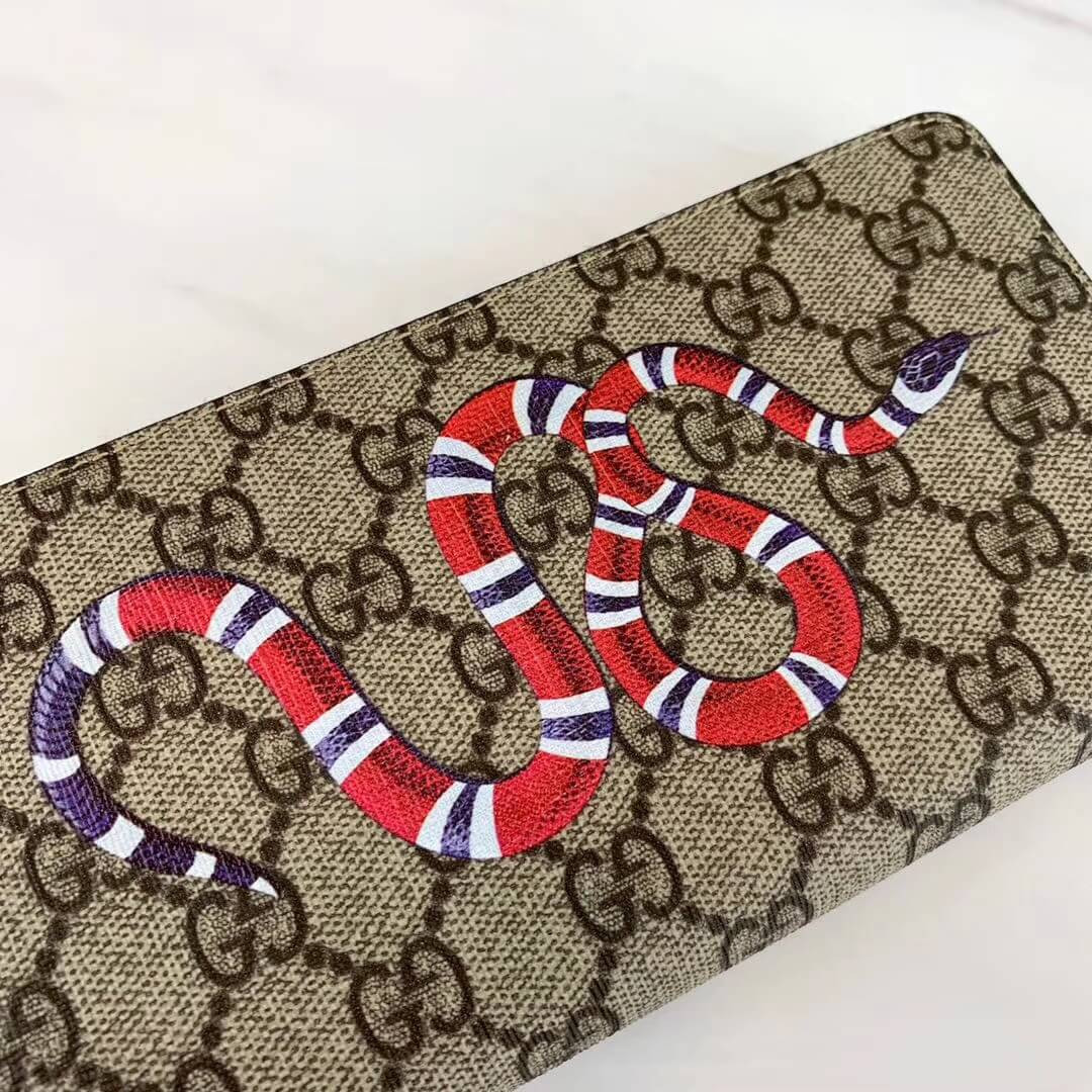 Gucci Kingsnake Print GG Supreme Zip Around Wallet 451273