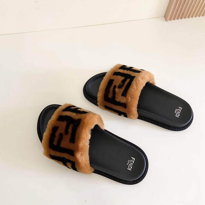 Fendi FF Fur Pool Slide Sandals F125