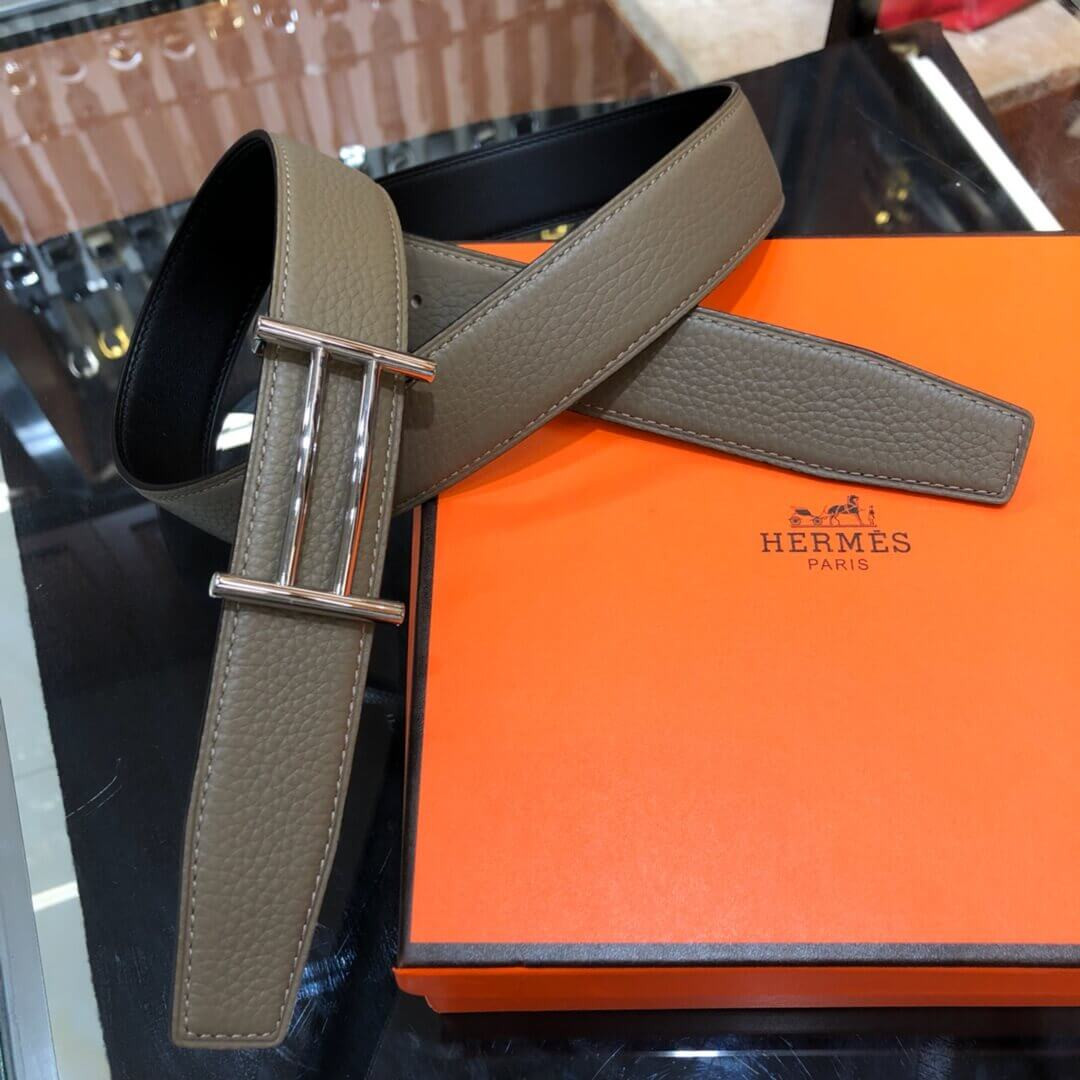 Hermes Rider Belt Buckle & Reversible Leather Strap 40mm H075372 Grey/Black
