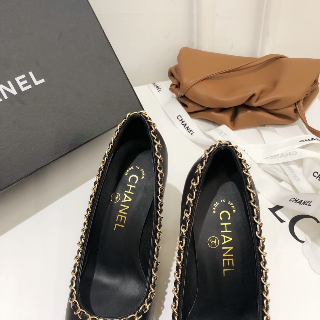 Chanel Grosgrain and Lambskin Chain 8.5cm Heel Ballerinas G35389