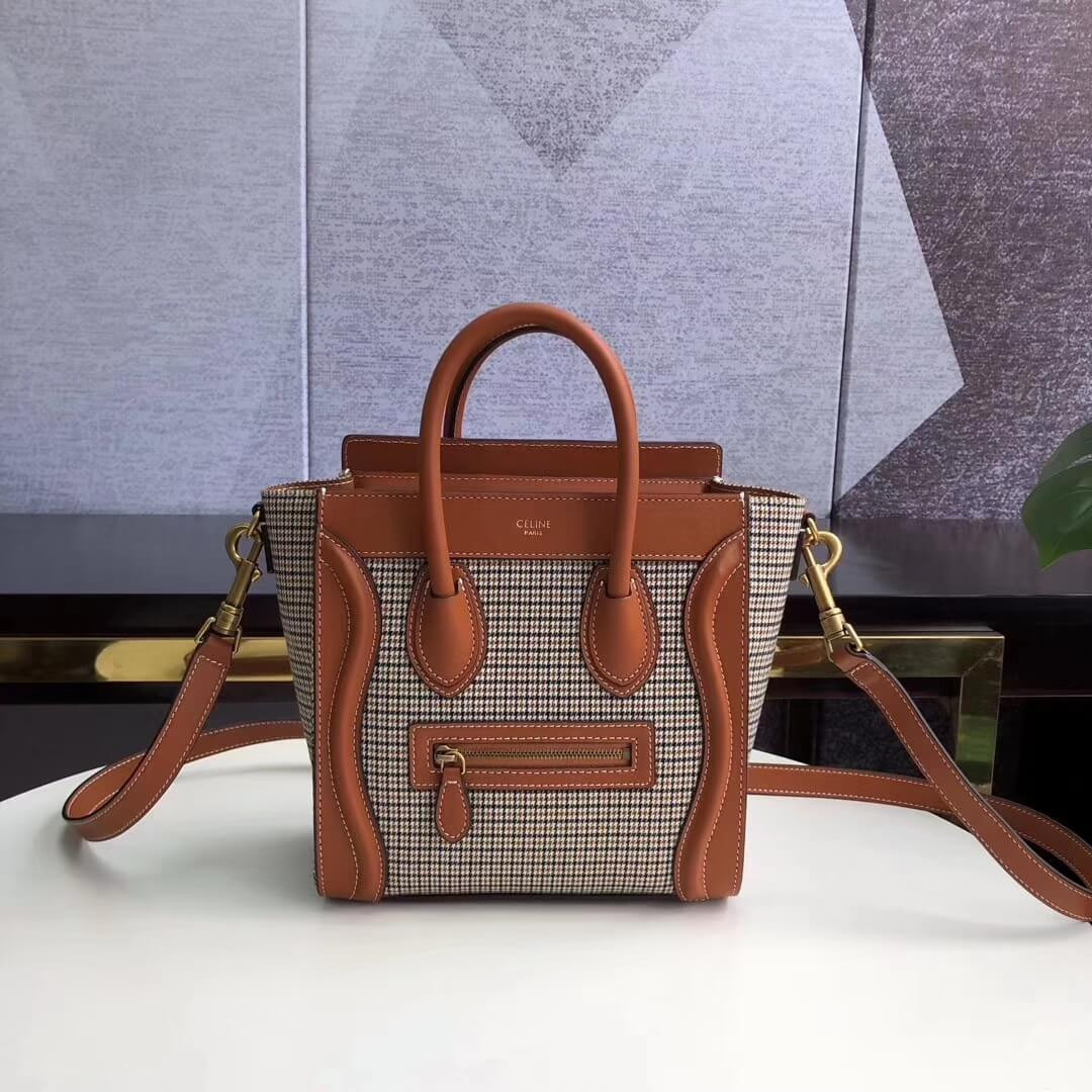 Celine Nano Luggage Bag In Tweed And Smooth Calfskin 189242