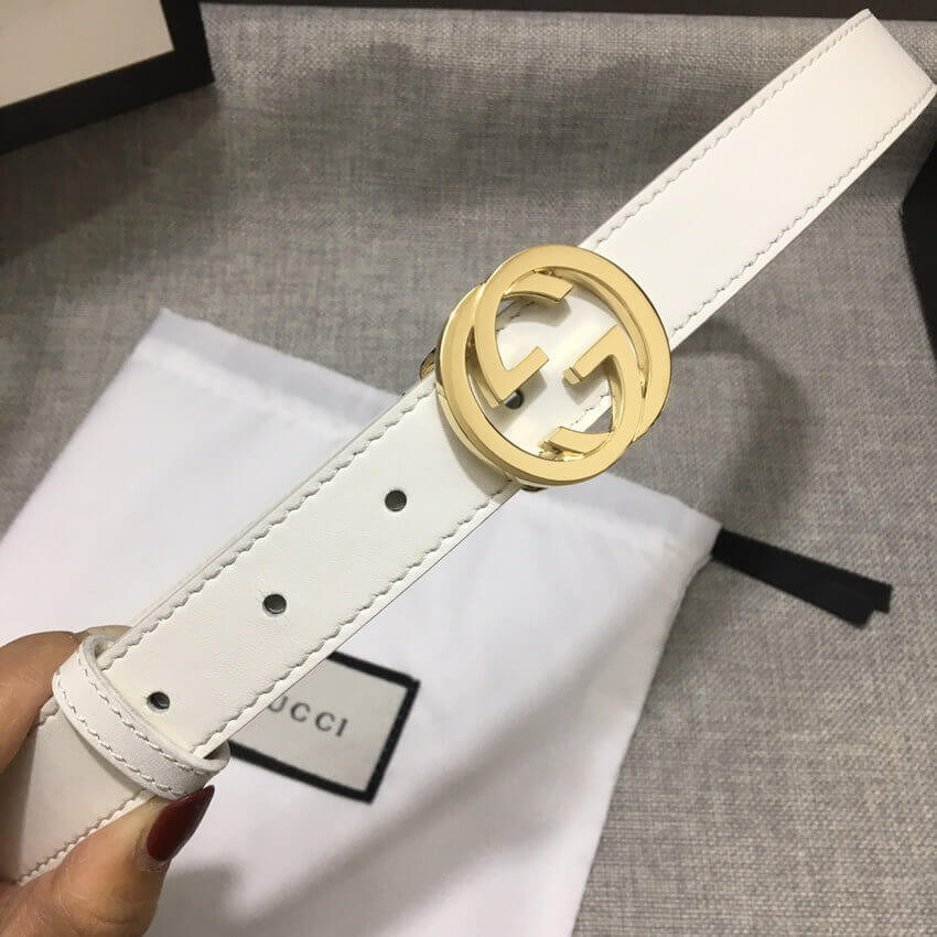 Gucci White Leather Belt With Double G Buckle 20mm