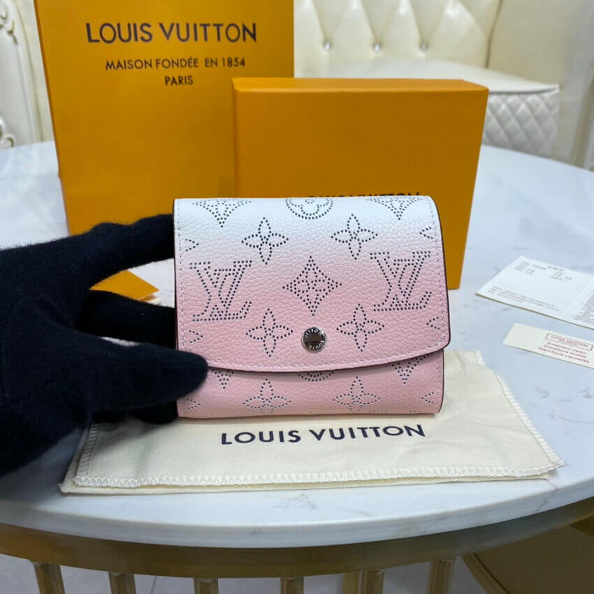 Louis Vuitton Iris Compact Wallet in Pink Gradient Mahina Perforated Leather M62542