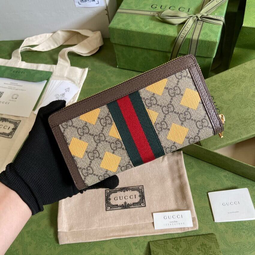 Gucci Geometric Motifs Ophidia Zip Around Wallet 523154