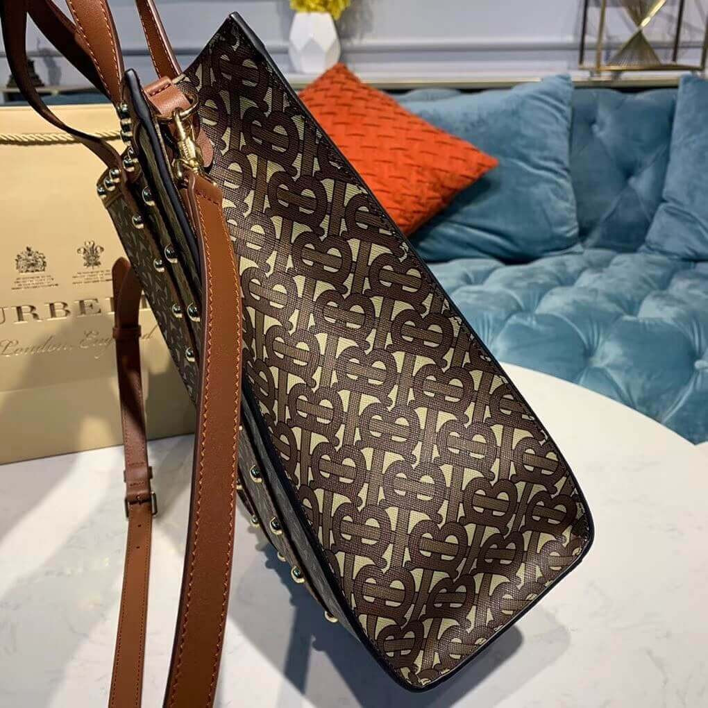 Burberry Small Monogram Print E-canvas Portrait Tote Bag 80250761