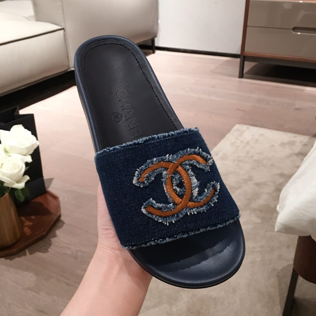 Chanel Denim Logo Sandal Mules G35781