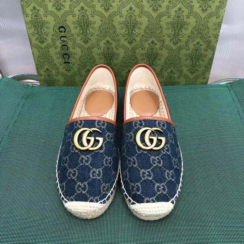 Gucci Pilar Double G Denim Espadrille Flat