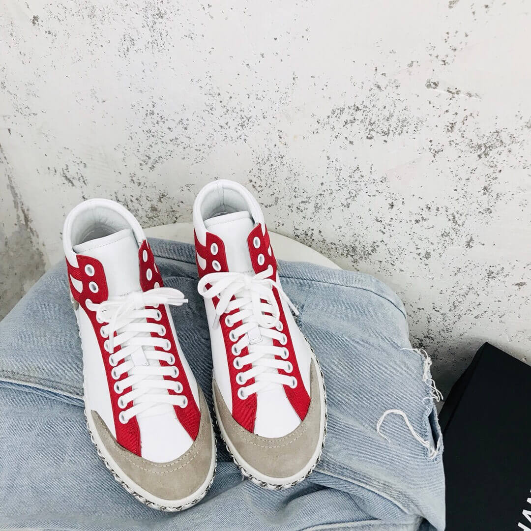 Chanel High Top with Chain Sneakers G35600 White / Red