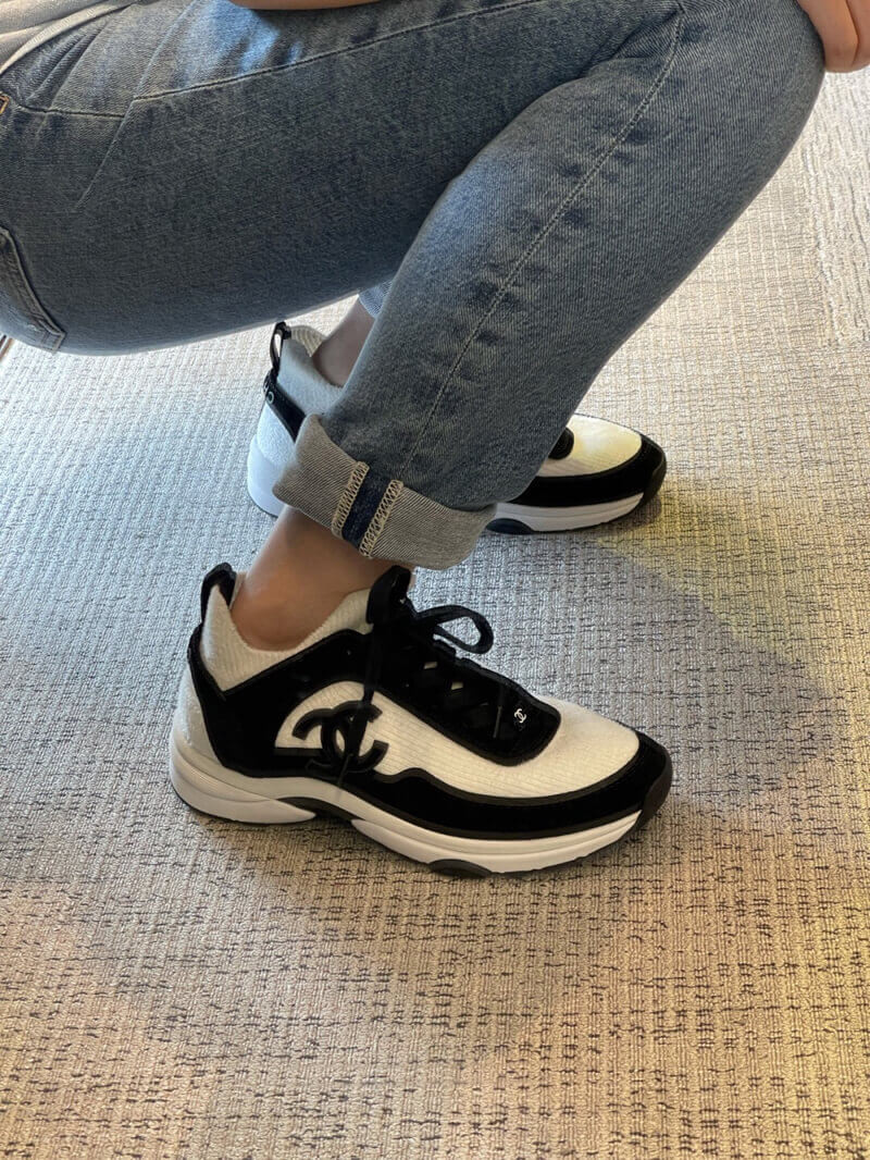 Chanel Fabric & Suede Calfskin Low Top Sneakers White/Black G38033