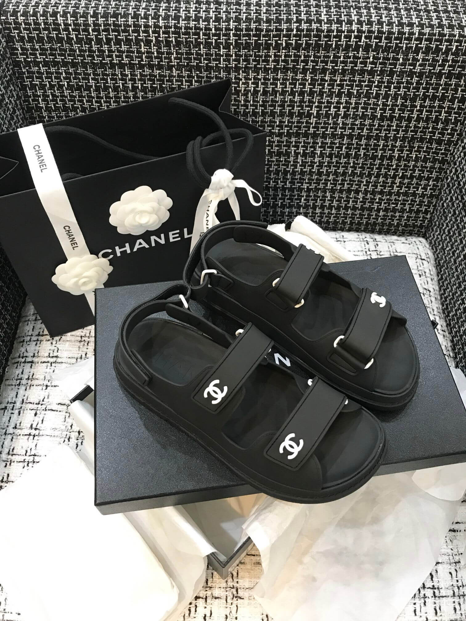 Chanel Velcro Sandals G31848 Black/Silver