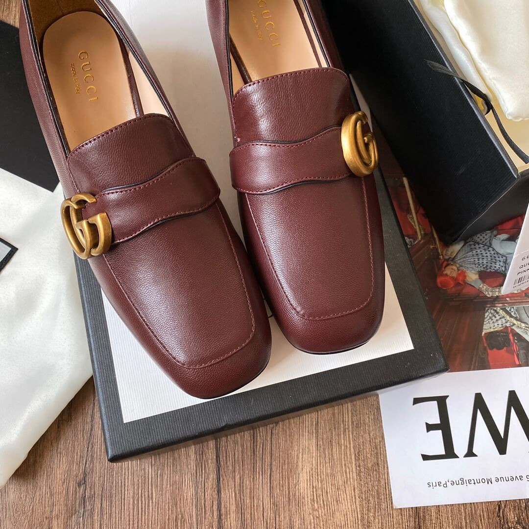 Gucci Leather Loafer with Double G 602496 Burgundy