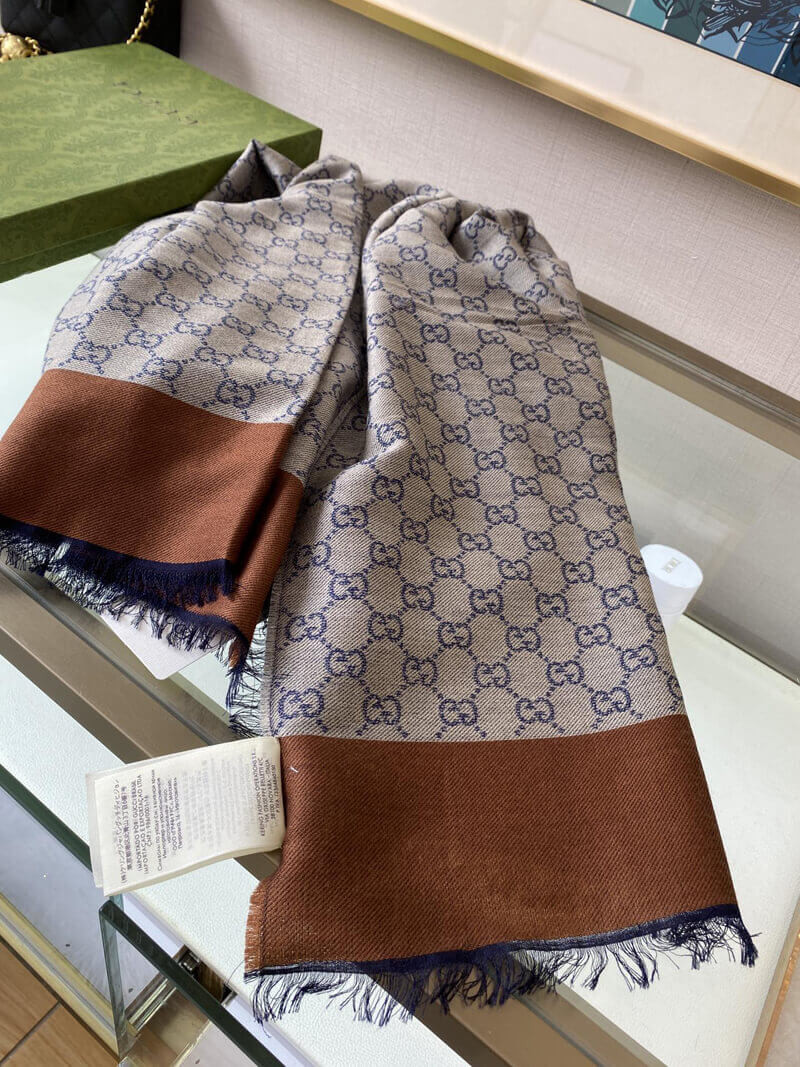 Gucci GG Cotton Jacquard Stole 660016 Blue