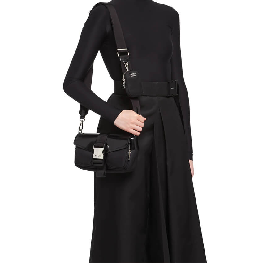 Prada Pocket Nylon And Brushed Leather Bag 1BD295