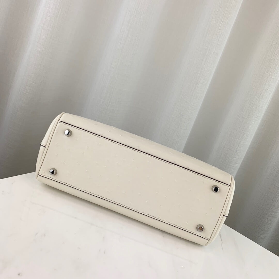 Gucci Zumi Ostrich Leather Medium Top Handle Bag 569712 White